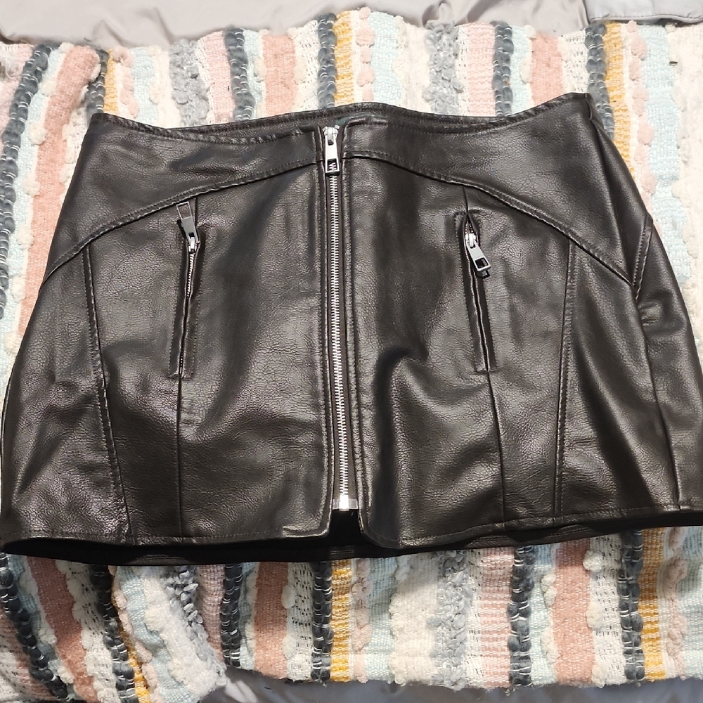 Dark brown Leather Mini Skirt